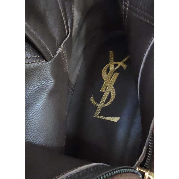 SAINT LAURENT 1595$ Brown Suede Jane Monogram Pointed Square toe Boots 38 - Picture 7 of 9